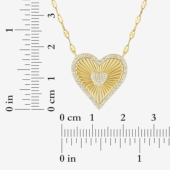Womens Lab Created White Sapphire 14K Gold Over Silver Heart 16 Inch Pendant Necklace