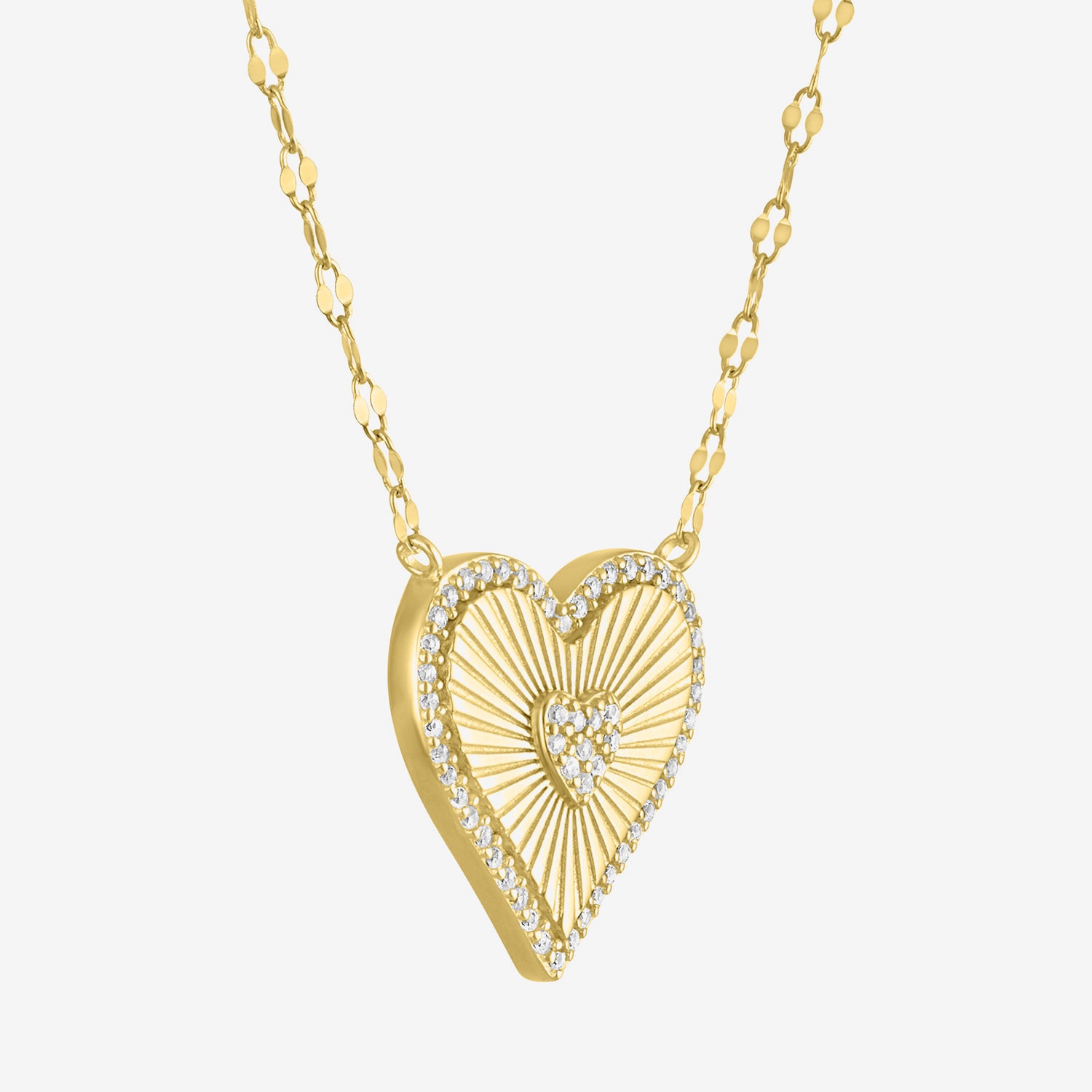 Womens Lab Created White Sapphire 14K Gold Over Silver Heart 16 Inch Pendant Necklace
