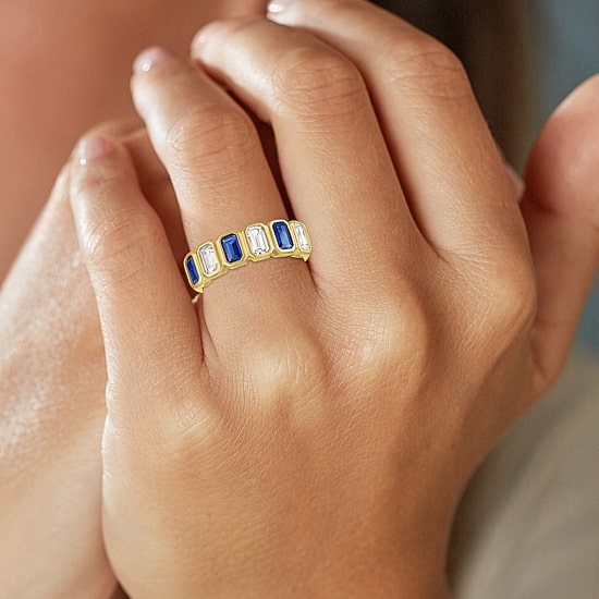 Lab Created or Simulated Gemstone 14K Gold Over Silver Side Band