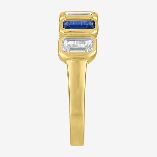 Lab Created or Simulated Gemstone 14K Gold Over Silver Side Band