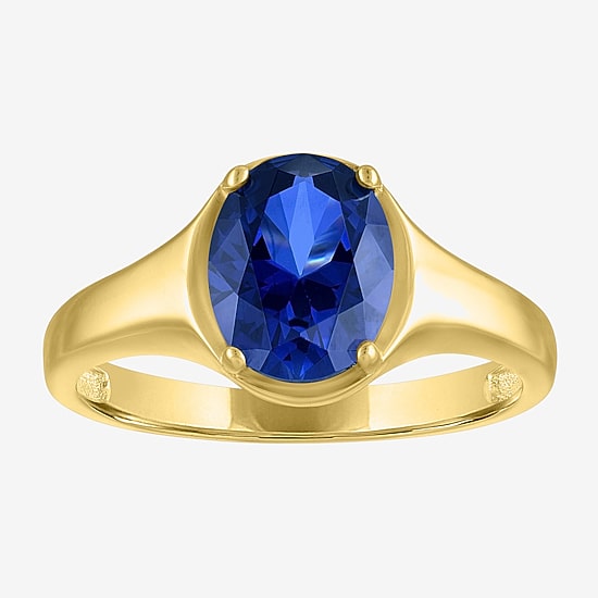 Womens Lab Created Blue Sapphire 14K Gold Over Silver Oval Solitaire Cocktail Ring
