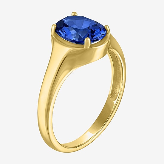 Womens Lab Created Blue Sapphire 14K Gold Over Silver Oval Solitaire Cocktail Ring