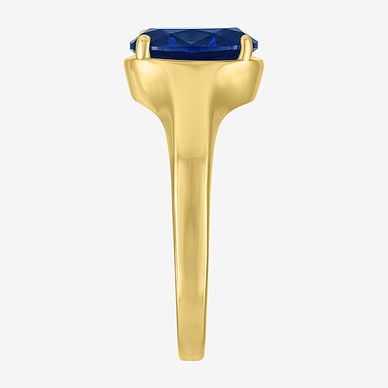 Womens Lab Created Blue Sapphire 14K Gold Over Silver Oval Solitaire Cocktail Ring