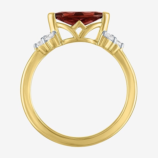 Womens Genuine Red Garnet 14K Gold Over Silver Marquise Side Stone Cocktail Ring