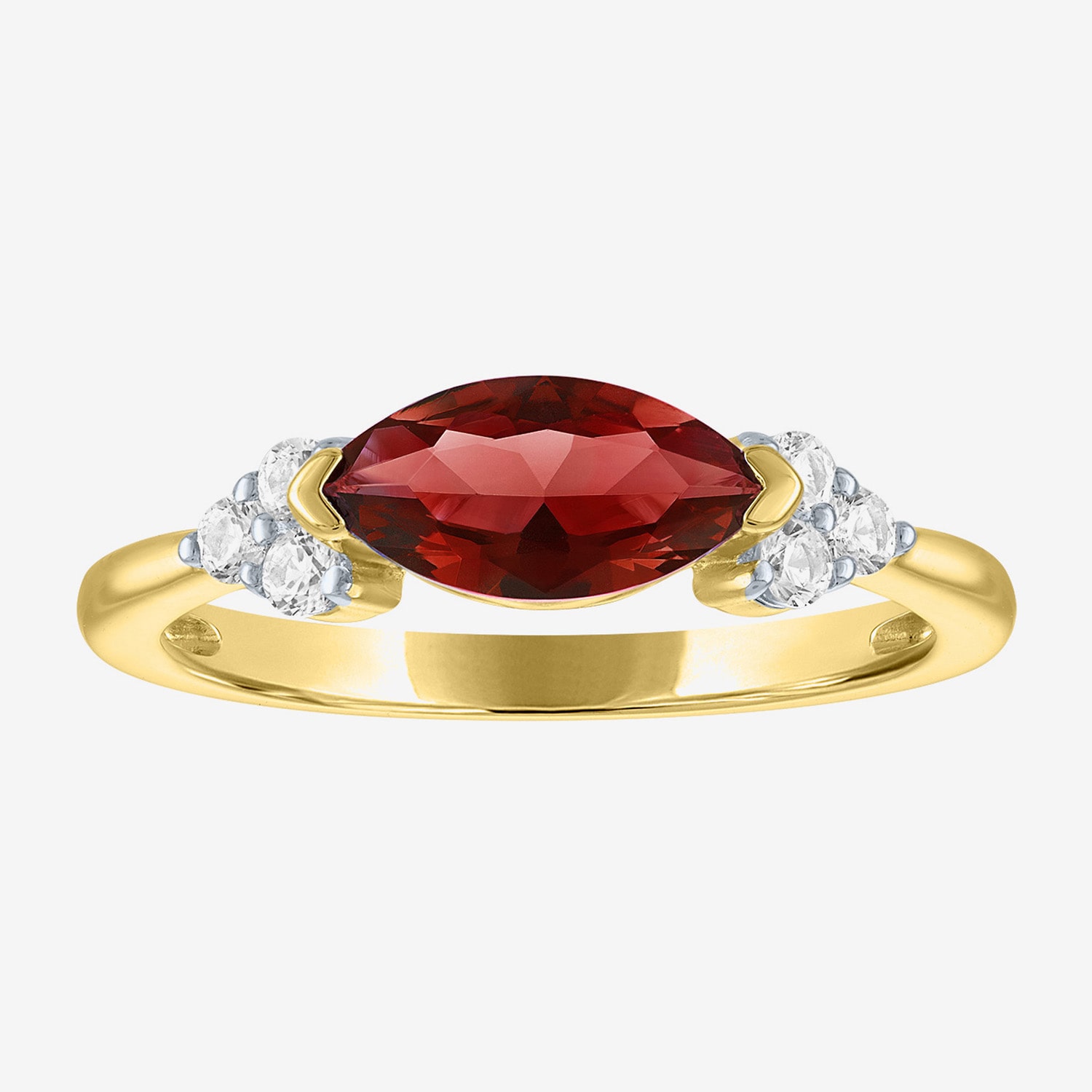 Womens Genuine Red Garnet 14K Gold Over Silver Marquise Side Stone Cocktail Ring