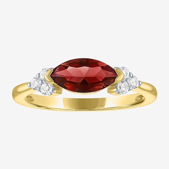 Womens Genuine Red Garnet 14K Gold Over Silver Marquise Side Stone Cocktail Ring