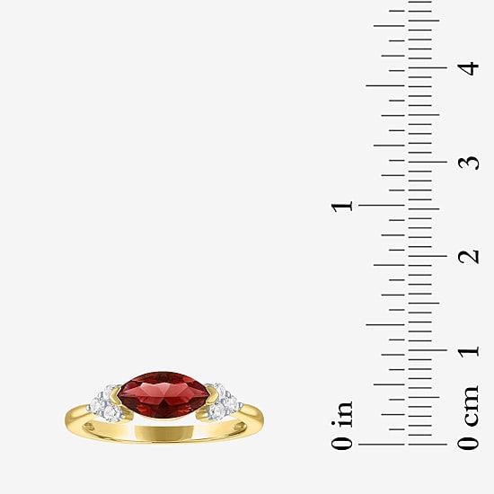 Womens Genuine Red Garnet 14K Gold Over Silver Marquise Side Stone Cocktail Ring