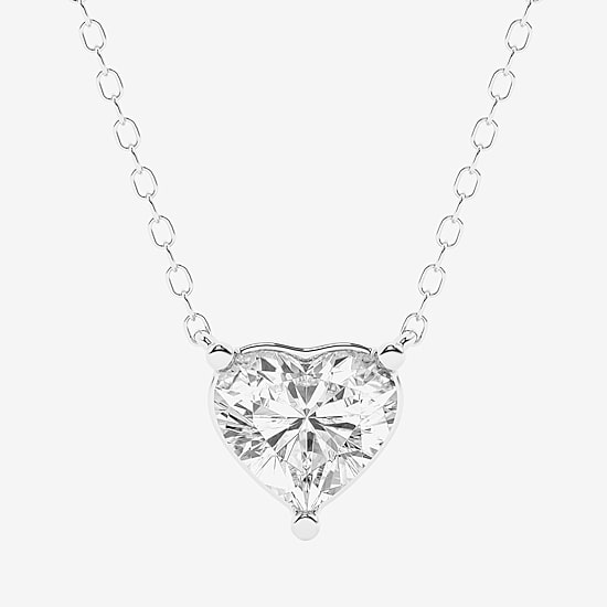 (G/Si1-Si2) Womens 1 CT. T.W. Lab Grown White Diamond Sterling Silver Heart 16 Inch Pendant Necklace