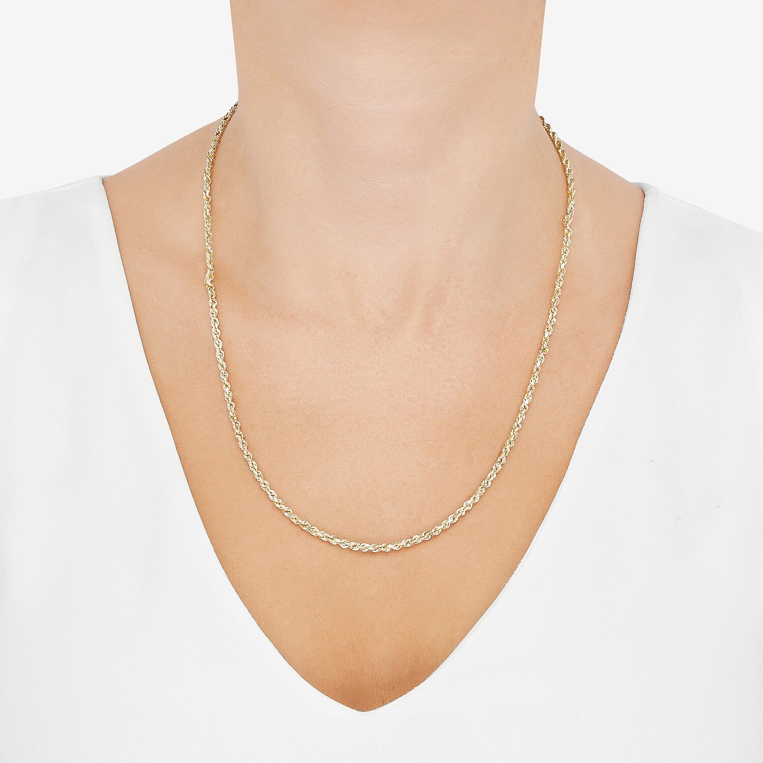 Womens 10K Gold Inch Rope Chain Necklace