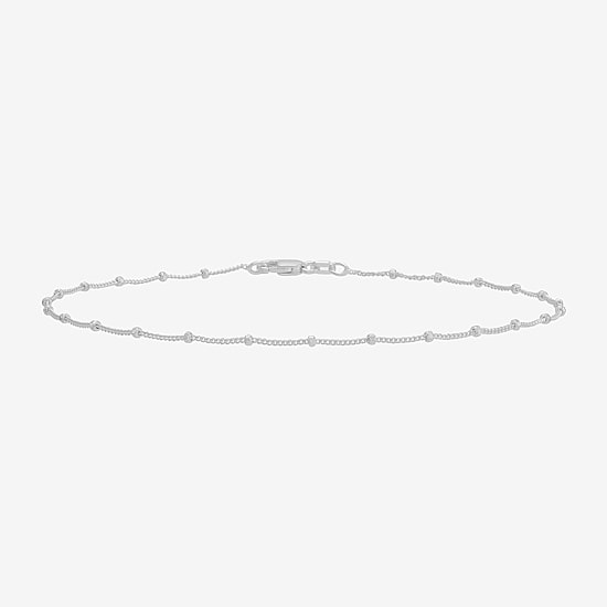 Made in Italy Womens Sterling Silver 9 1/2 Inch Solid Bead Ankle Bracelet