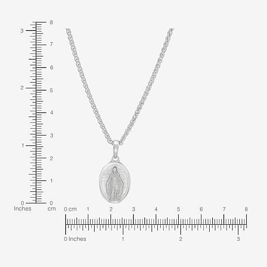 Virgin Mary Mens Sterling Silver Oval 18 Inch Pendant Necklace