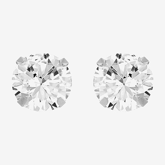 Limited Quantities! White Cubic Zirconia 14K Gold 8mm Round Stud Earrings