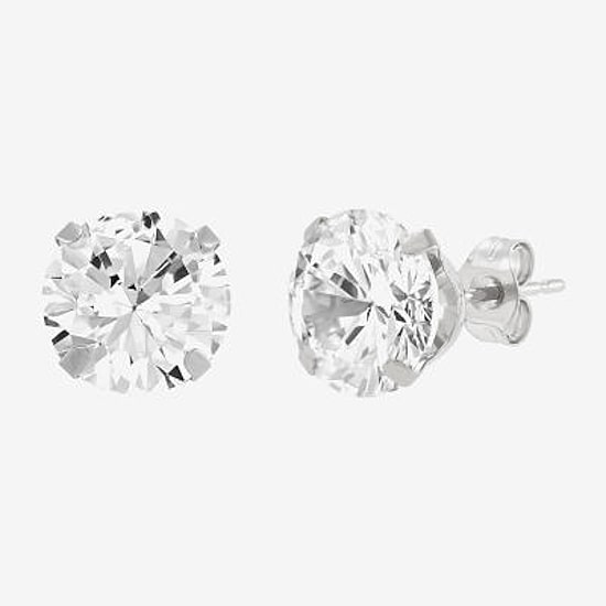 Limited Quantities! White Cubic Zirconia 14K Gold 8mm Round Stud Earrings