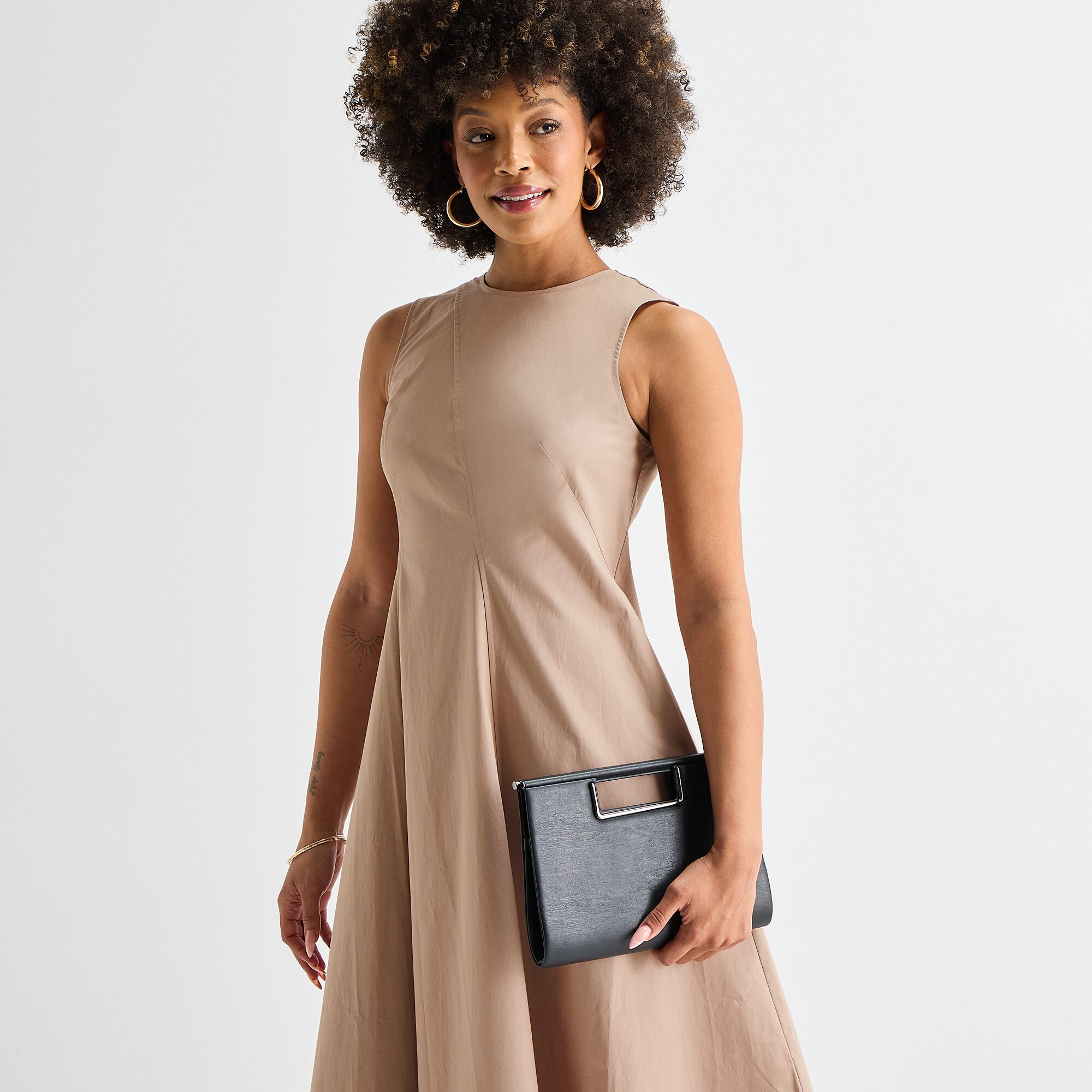 Worthington Womens Round Neck Sleeveless Fit + Flare Dress