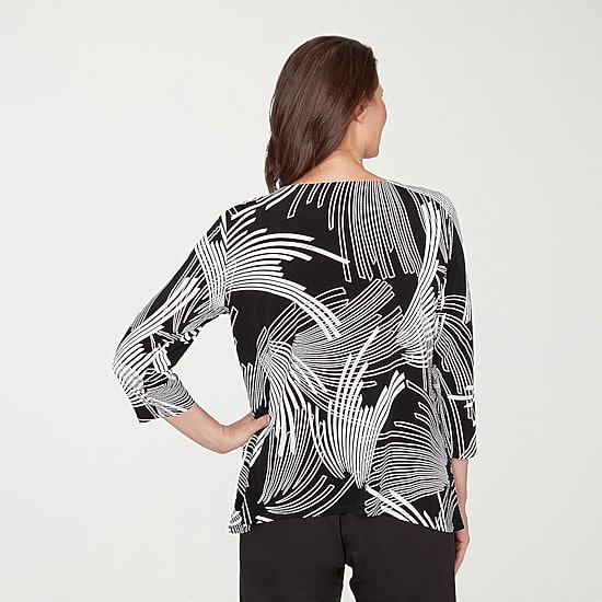 Alfred Dunner Classics Womens Crew Neck 3/4 Sleeve T-Shirt