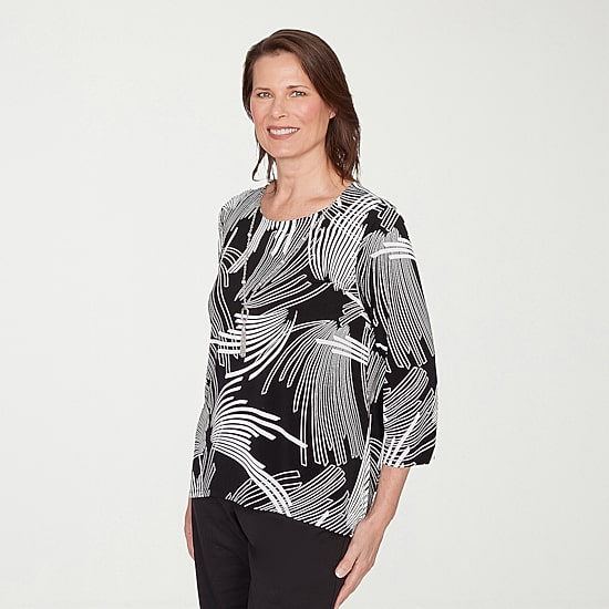 Alfred Dunner Classics Womens Crew Neck 3/4 Sleeve T-Shirt