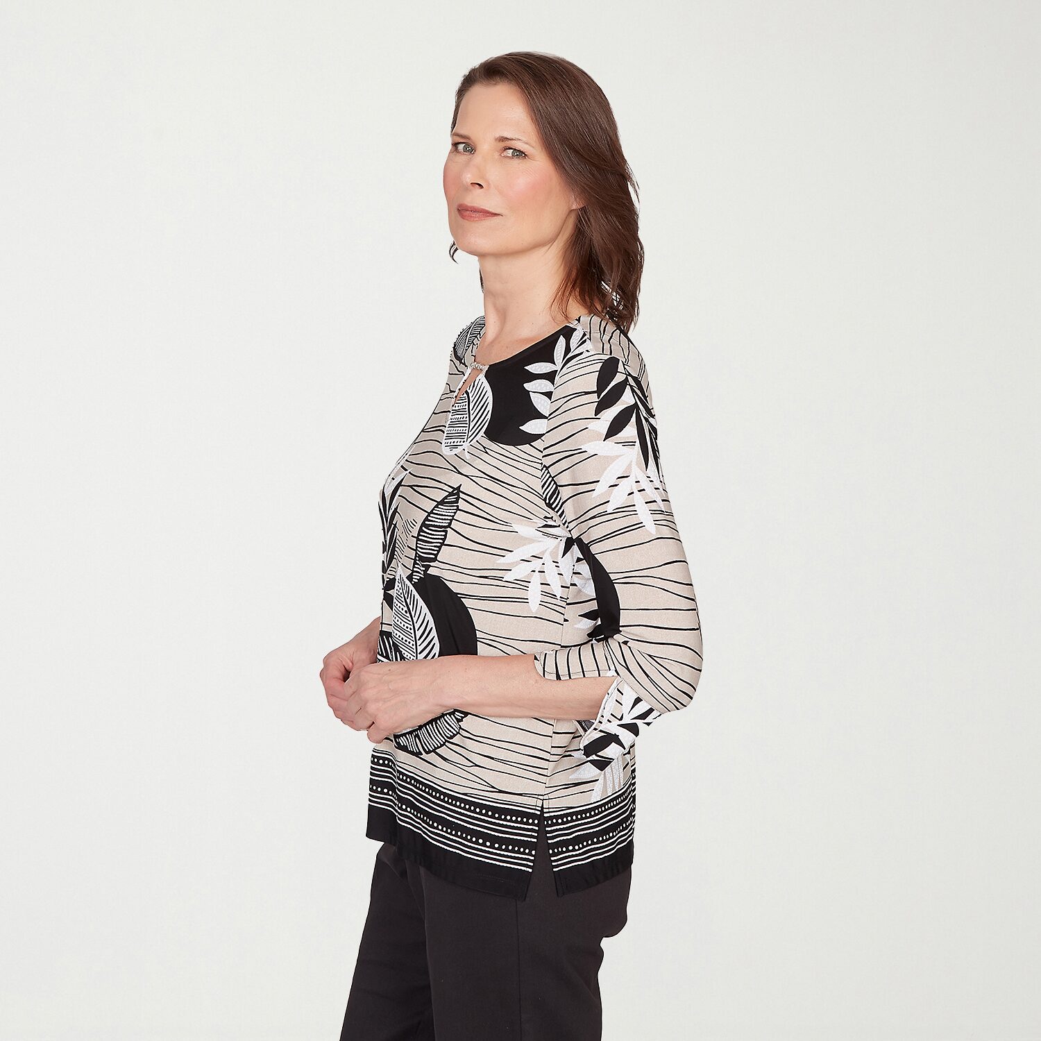 Alfred Dunner Classics Womens Crew Neck 3/4 Sleeve T-Shirt