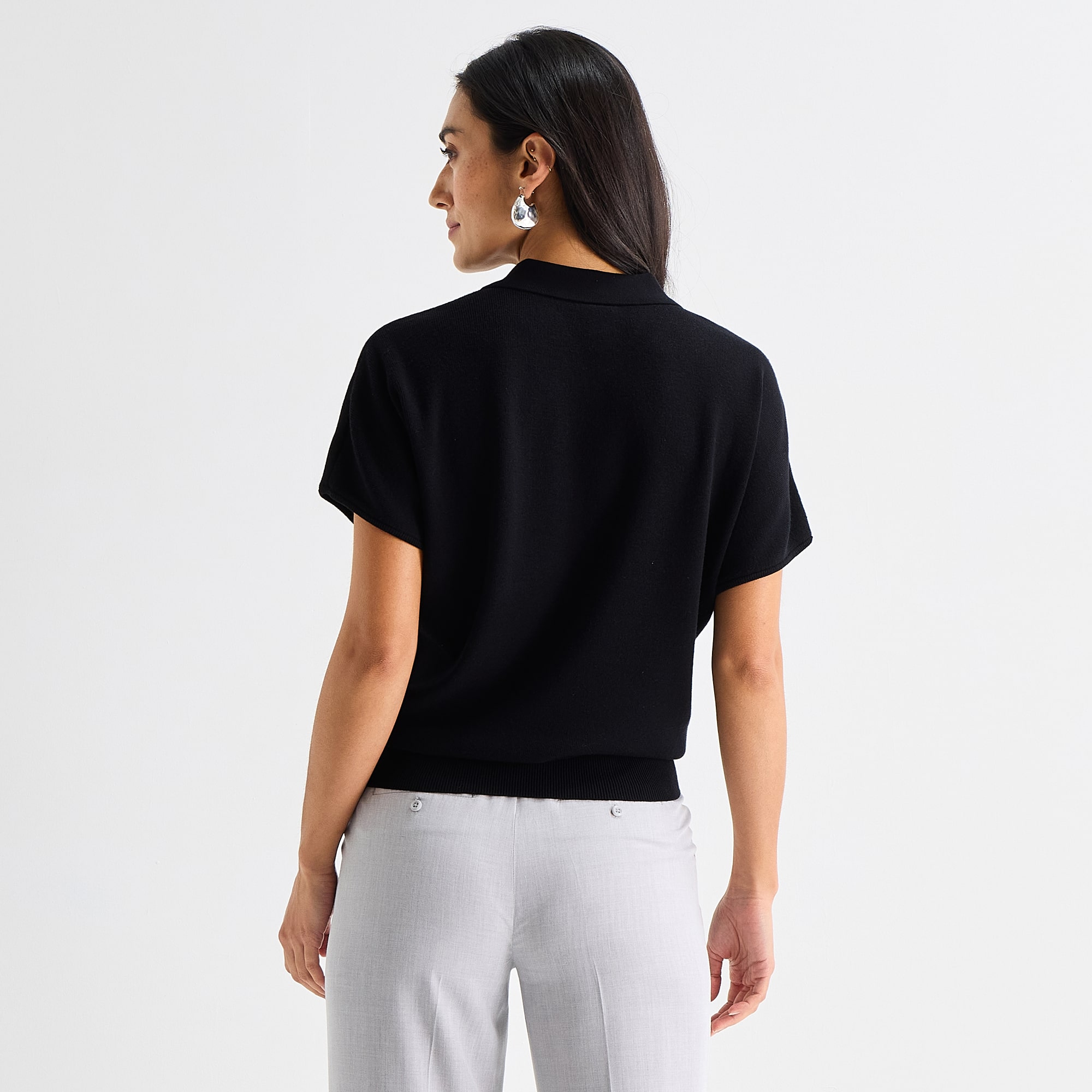 Worthington Womens V Neck Short Sleeve Polo Sweater