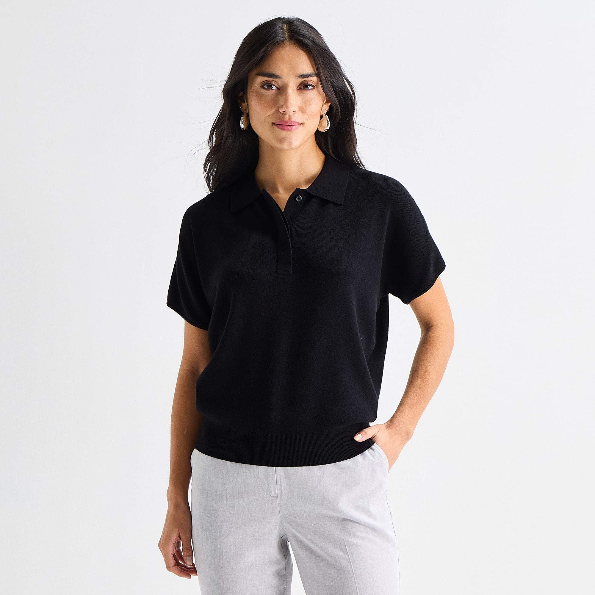 Worthington Womens V Neck Short Sleeve Polo Sweater
