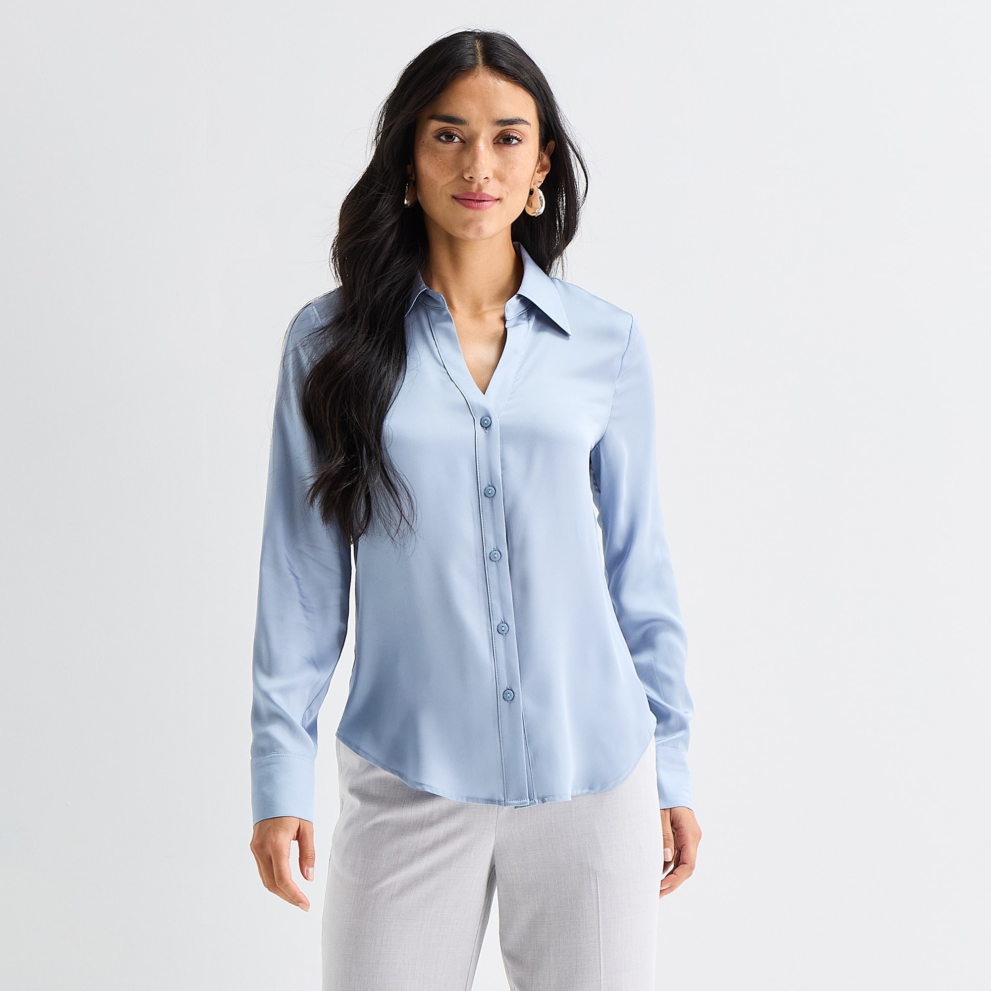 Worthington Womens Cuffed Long Sleeve Slim Fit Button-Down Shirt