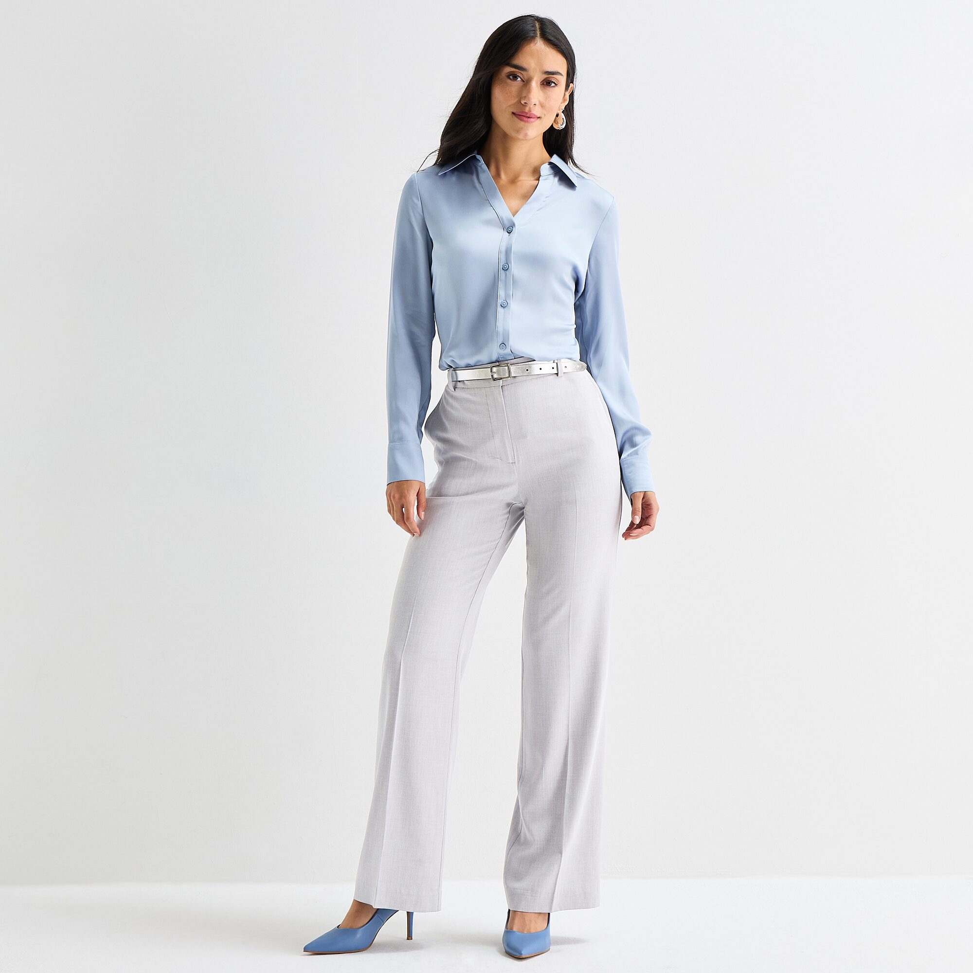 Worthington Womens Cuffed Long Sleeve Slim Fit Button-Down Shirt