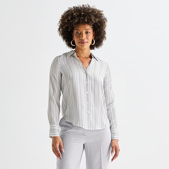 Worthington Womens Cuffed Long Sleeve Slim Fit Button-Down Shirt
