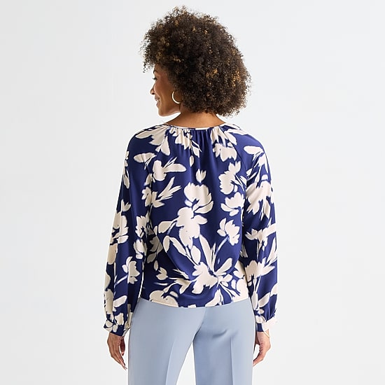 Worthington Womens Split Tie Neck Long Sleeve Blouse