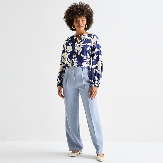 Worthington Womens Split Tie Neck Long Sleeve Blouse