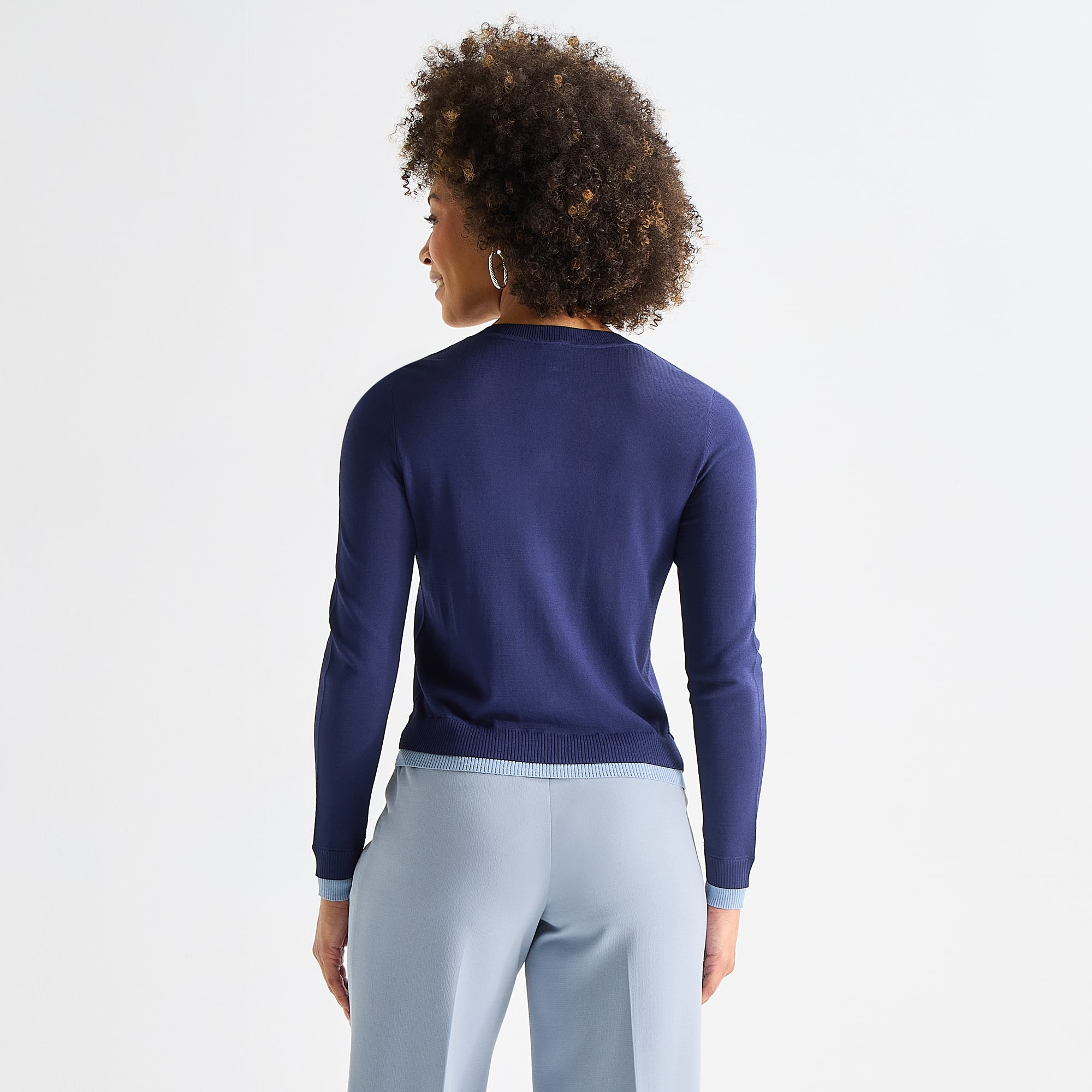 Worthington Womens Crew Neck Long Sleeve Button Cardigan