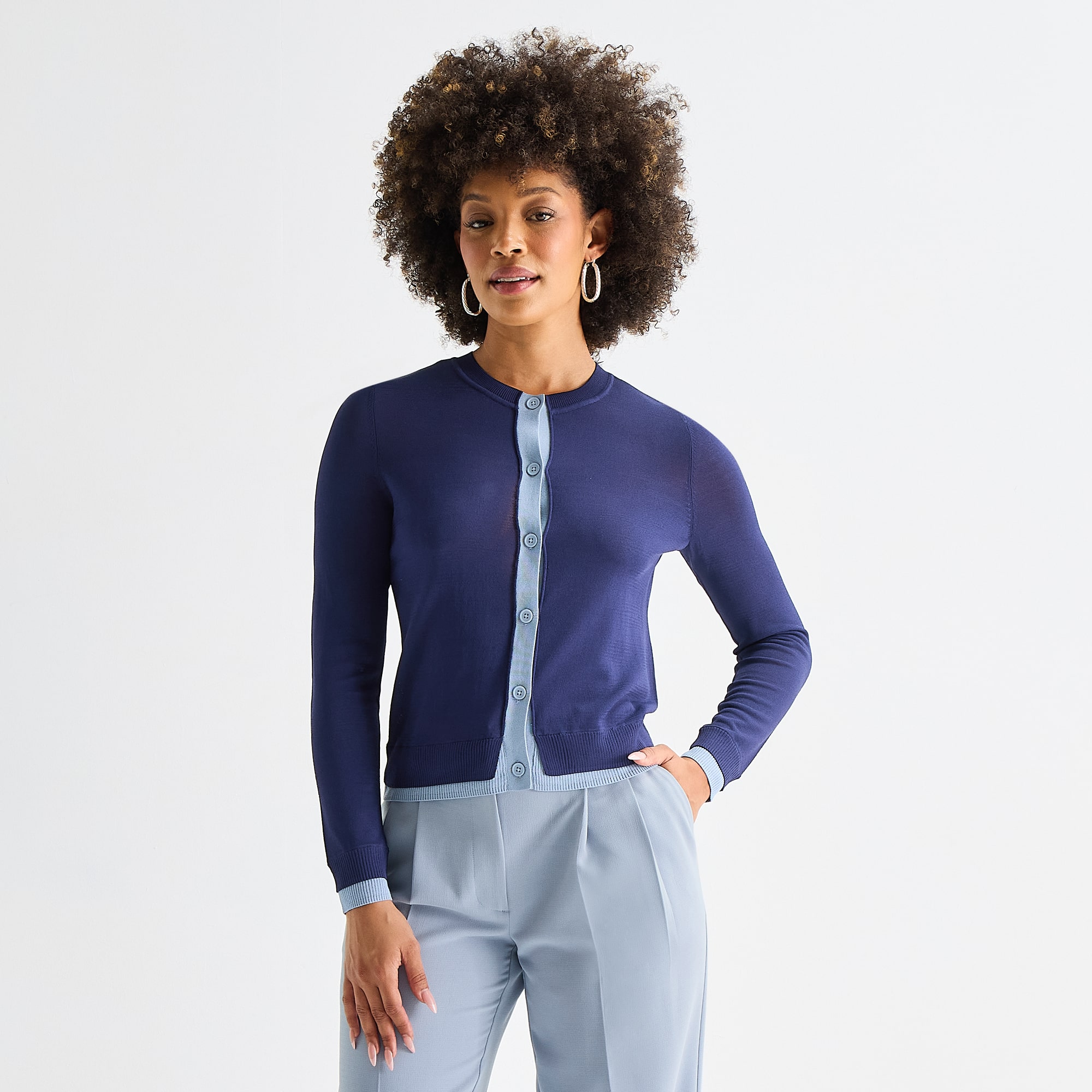 Worthington Womens Crew Neck Long Sleeve Button Cardigan