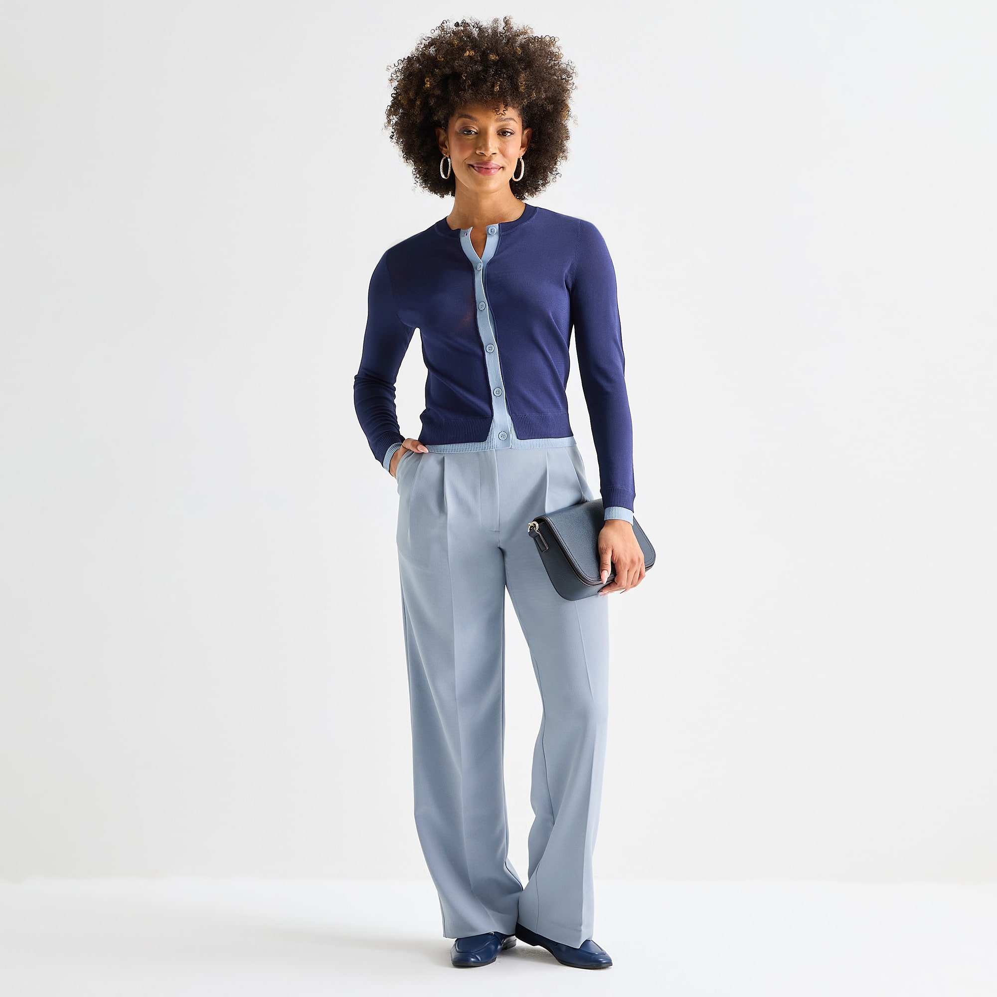 Worthington Womens Crew Neck Long Sleeve Button Cardigan