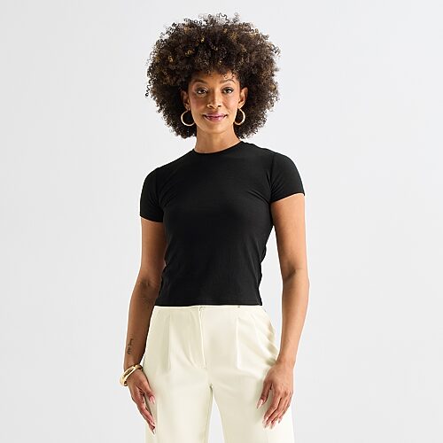 Worthington Womens Crew Neck Short Sleeve T-Shirt, Medium, Black
