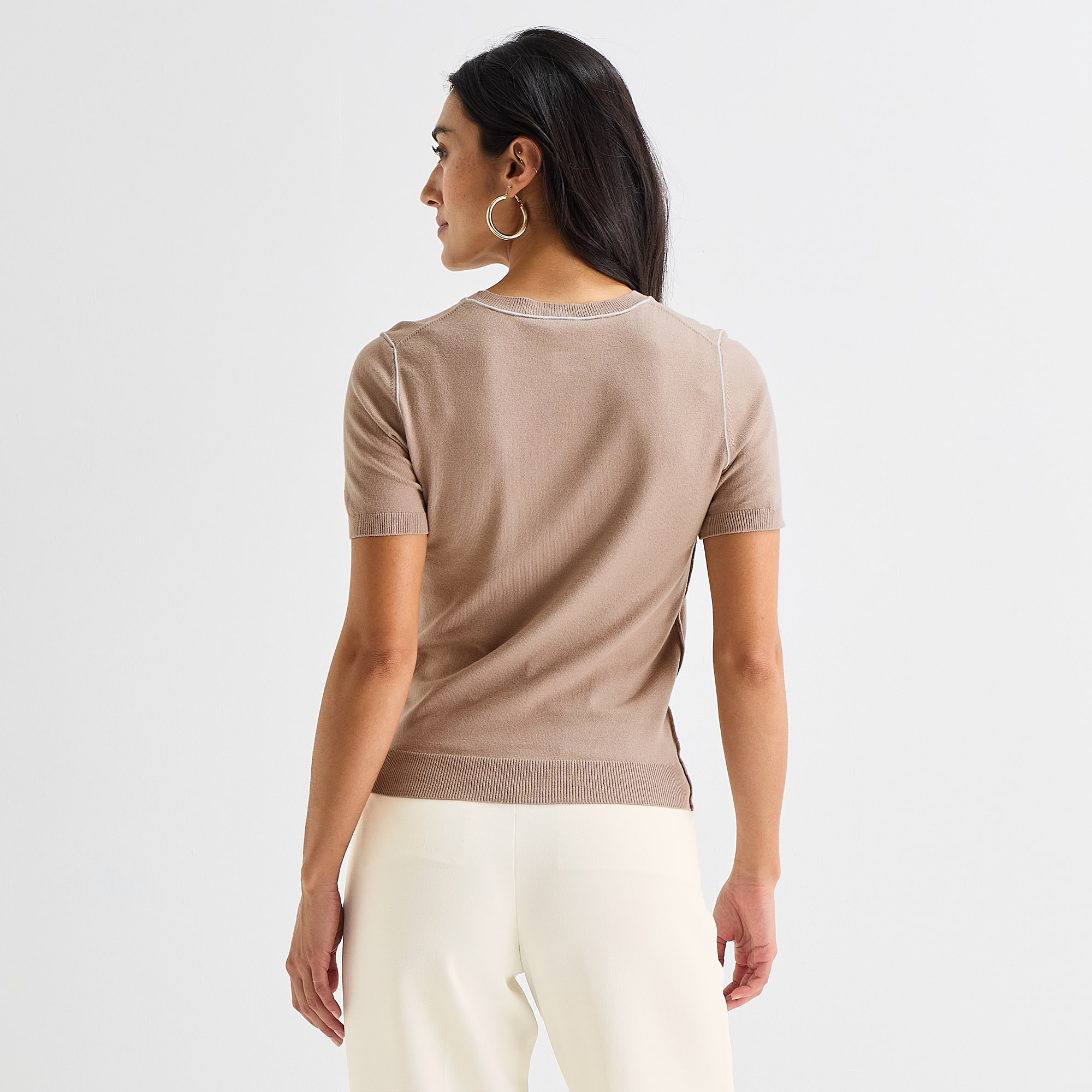 Worthington Womens Crew Neck Short Sleeve Pullover Sweater