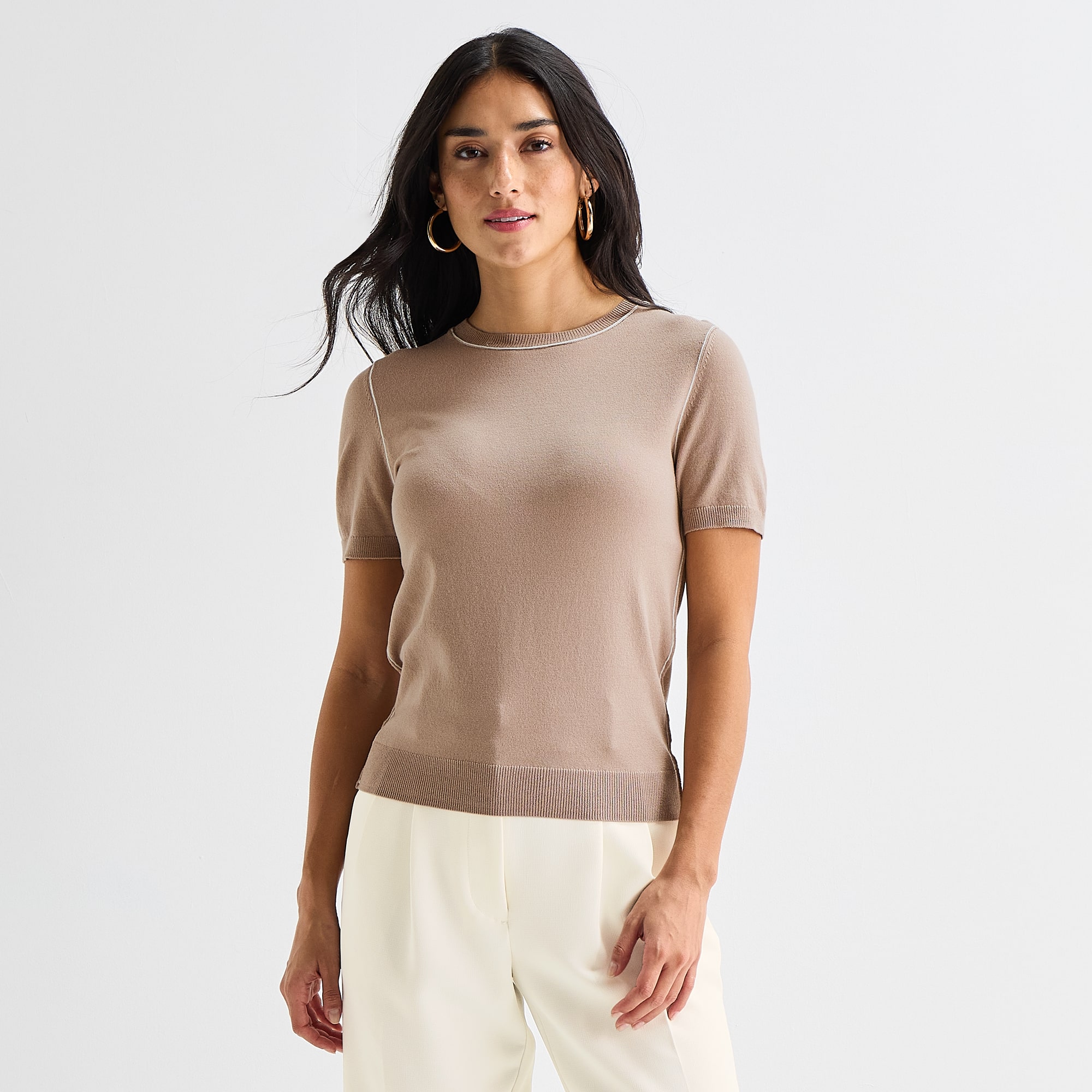Worthington Womens Crew Neck Short Sleeve Pullover Sweater