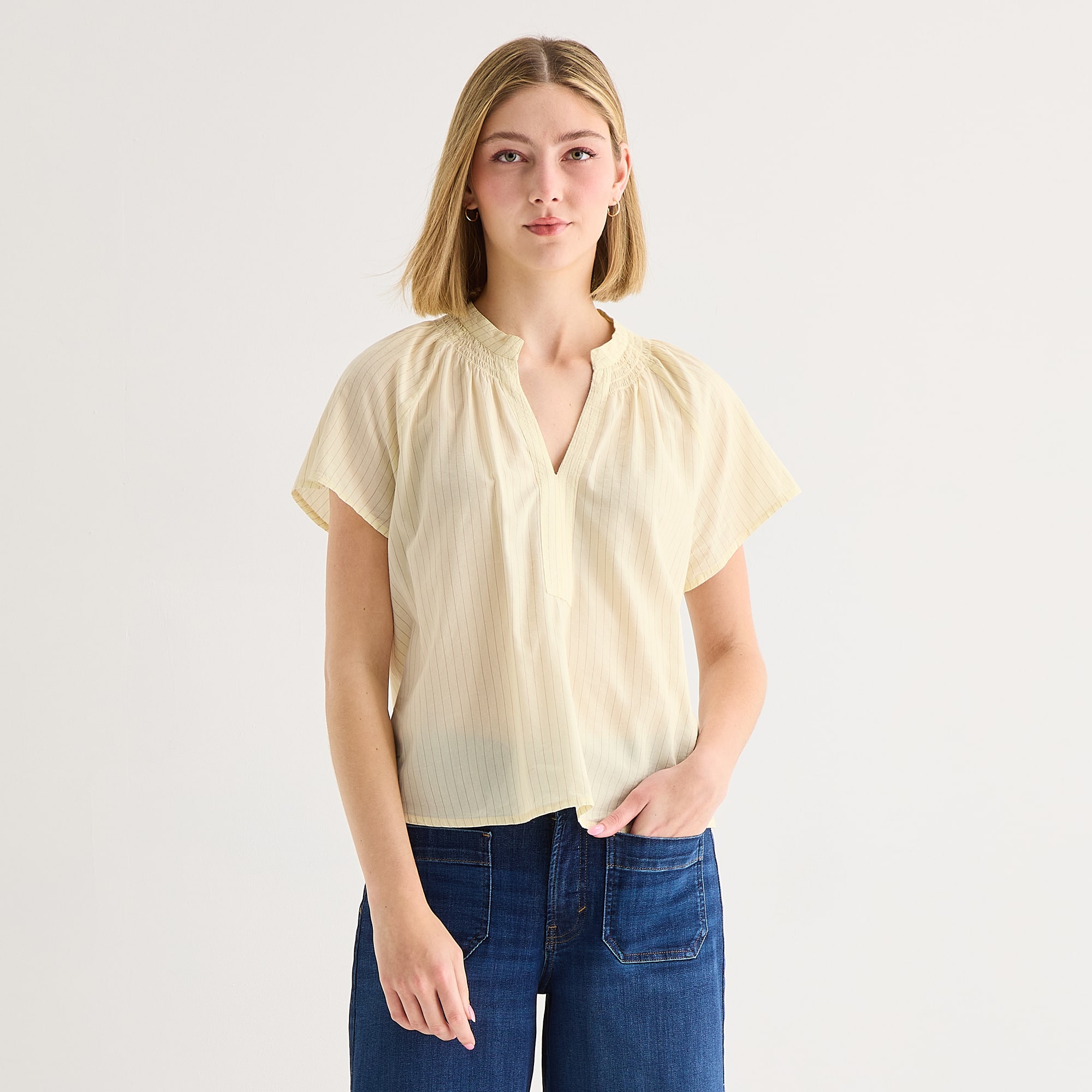 a.n.a Womens Split Crew Neck Short Sleeve Blouse