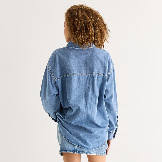 a.n.a Womens Cuffed Long Sleeve Oversized Button-Down Shirt