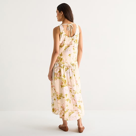 a.n.a Womens Sleeveless U Neck Floral Midi Drop Waist Dress