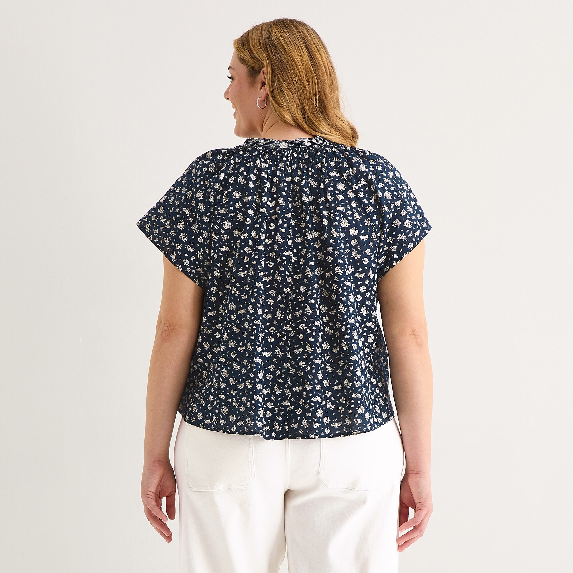 a.n.a Womens Plus Split Crew Neck Short Sleeve Blouse