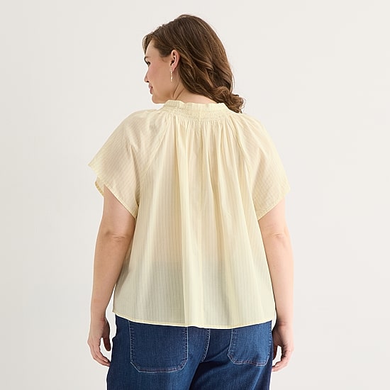 A.N.A Womens Plus Split Crew Neck Short Sleeve Blouse