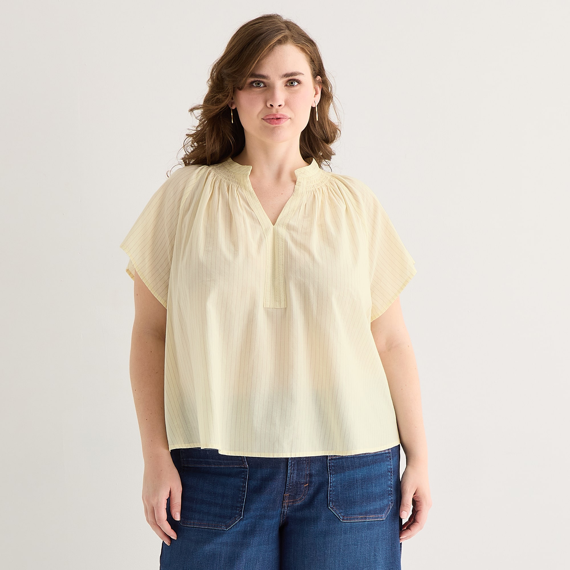 a.n.a Womens Plus Split Crew Neck Short Sleeve Blouse