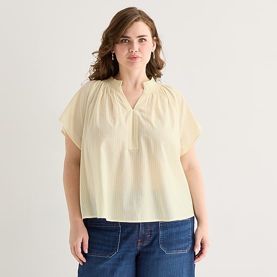 A.N.A Womens Plus Split Crew Neck Short Sleeve Blouse