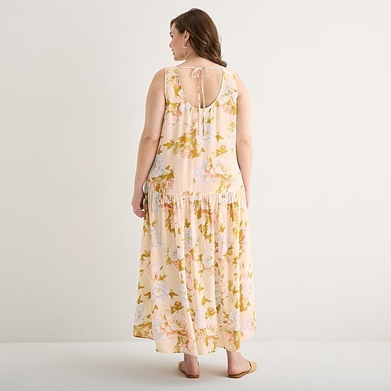 A.N.A Womens Plus Sleeveless Round Neck Floral Midi Drop Waist Dress