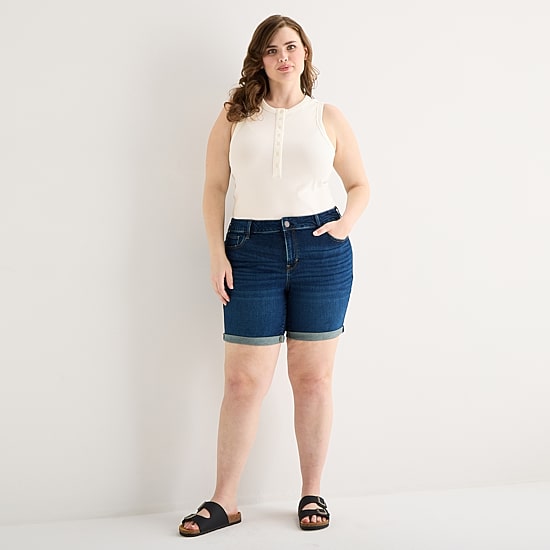 A.N.A Womens Plus High Rise 5" Denim Short