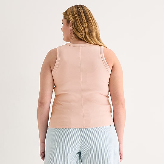 A.N.A Womens Plus Henley Neck Sleeveless Tank Top