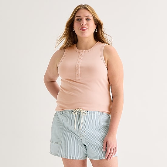 A.N.A Womens Plus Henley Neck Sleeveless Tank Top