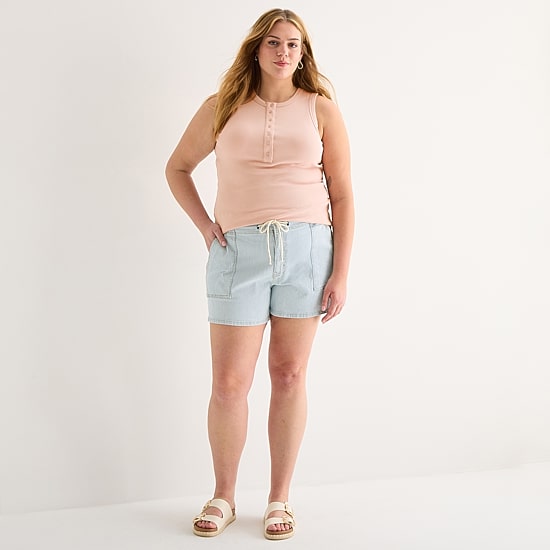 A.N.A Womens Plus Henley Neck Sleeveless Tank Top