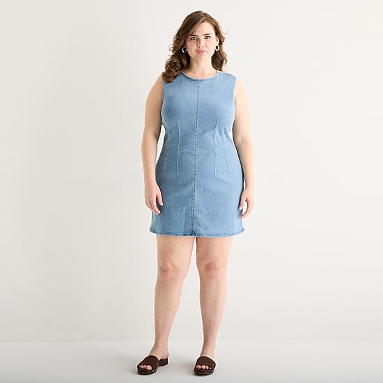a.n.a Womens Plus Round Neck Sleeveless Sheath Dress