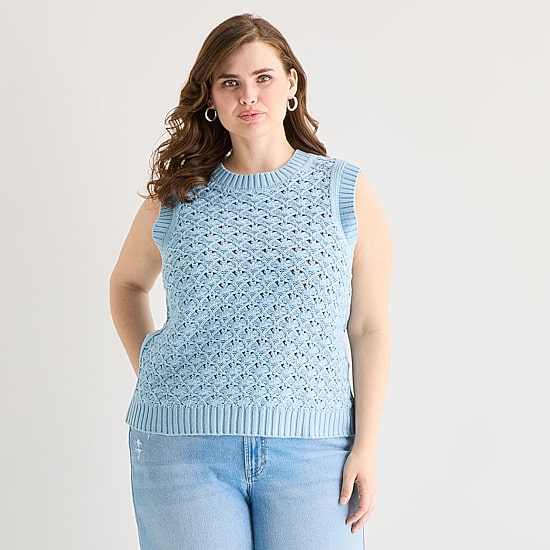 A.N.A Womens Plus Crew Neck Sweater Vest