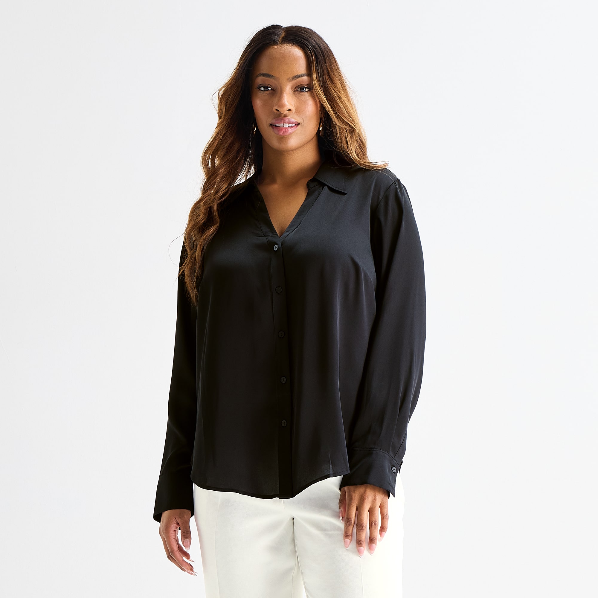 Worthington Plus Womens Long Sleeve Slim Fit Blouse