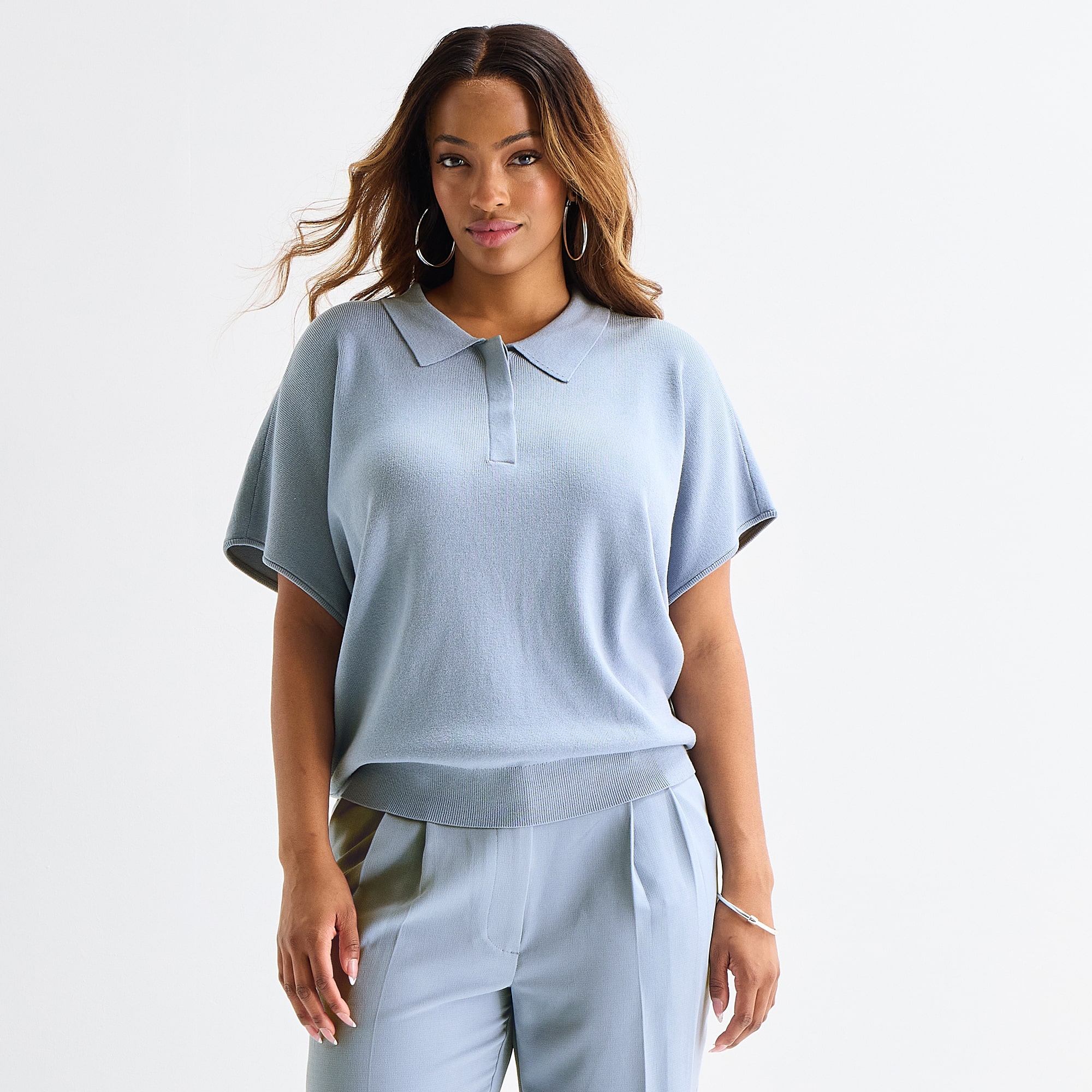 Worthington Plus Womens Short Sleeve Polo Sweater